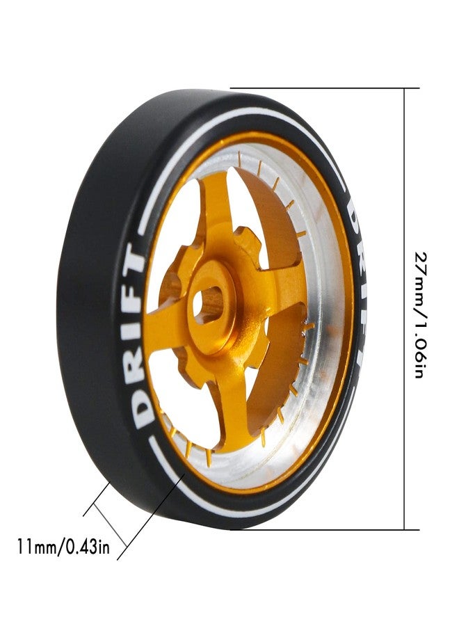 Abendor New 4 Pcs Rc Car Drift Wheels with Logo Tires for 1/28 Wltoys K969 K989 K929, [2N+2W] 4 Spoke Durable Aluminum Alloy Rc Drift Car Tires for 1/24 1/28 Mini-Q HGD1 HGV1 Upgrade Parts (Gold) - Image 5